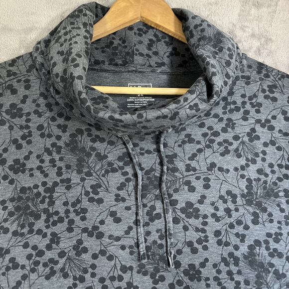 LL Bean Sweatshirt 2XL Gray Floral Cowl Neck Drawstring Pockets Cozy Pima Cotton - Picture 3 of 13